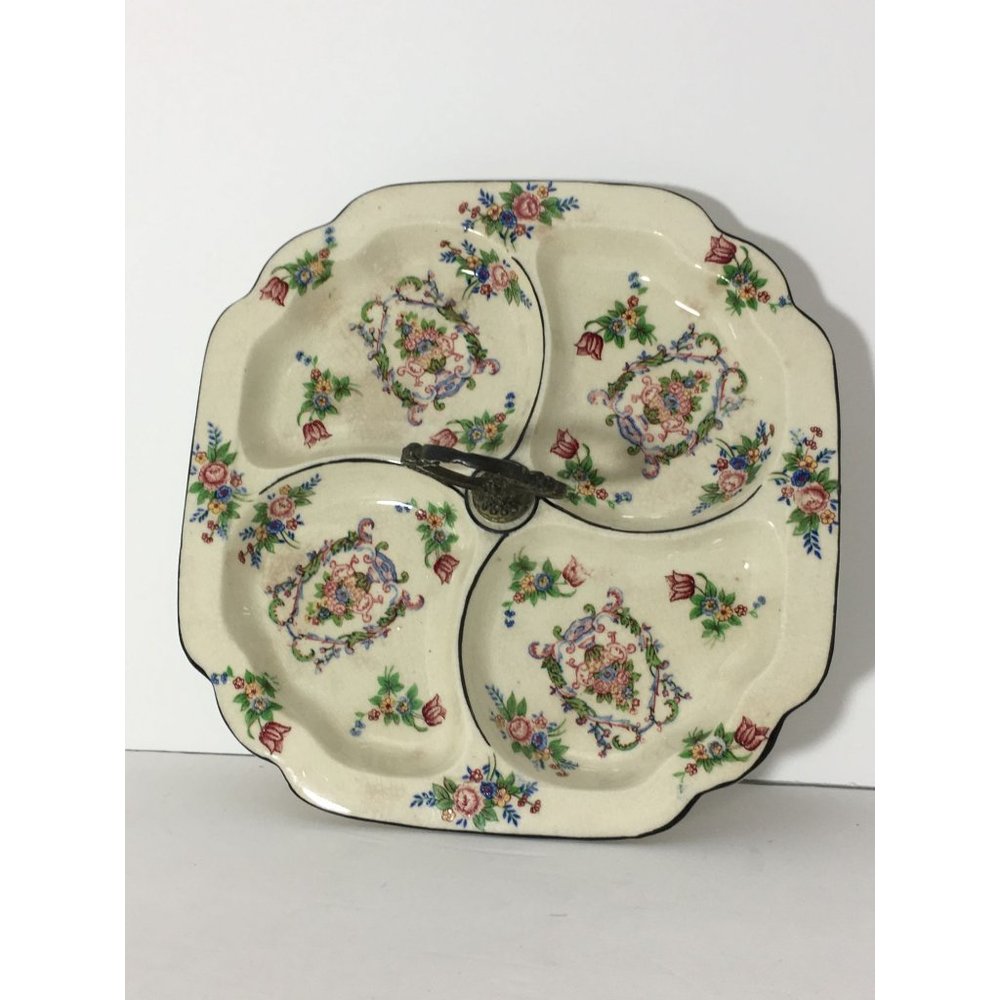 Made in Japan Vintage Floral Candy Desert Relish Handled Dish